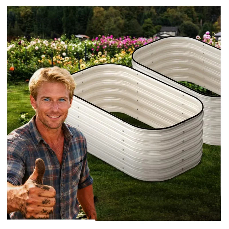 17" Tall Galvanized Steel Eco-Friendly Durable Outdoor Raised Garden Bed Easy Installation Powder-Coated Growing Flowers Herbs