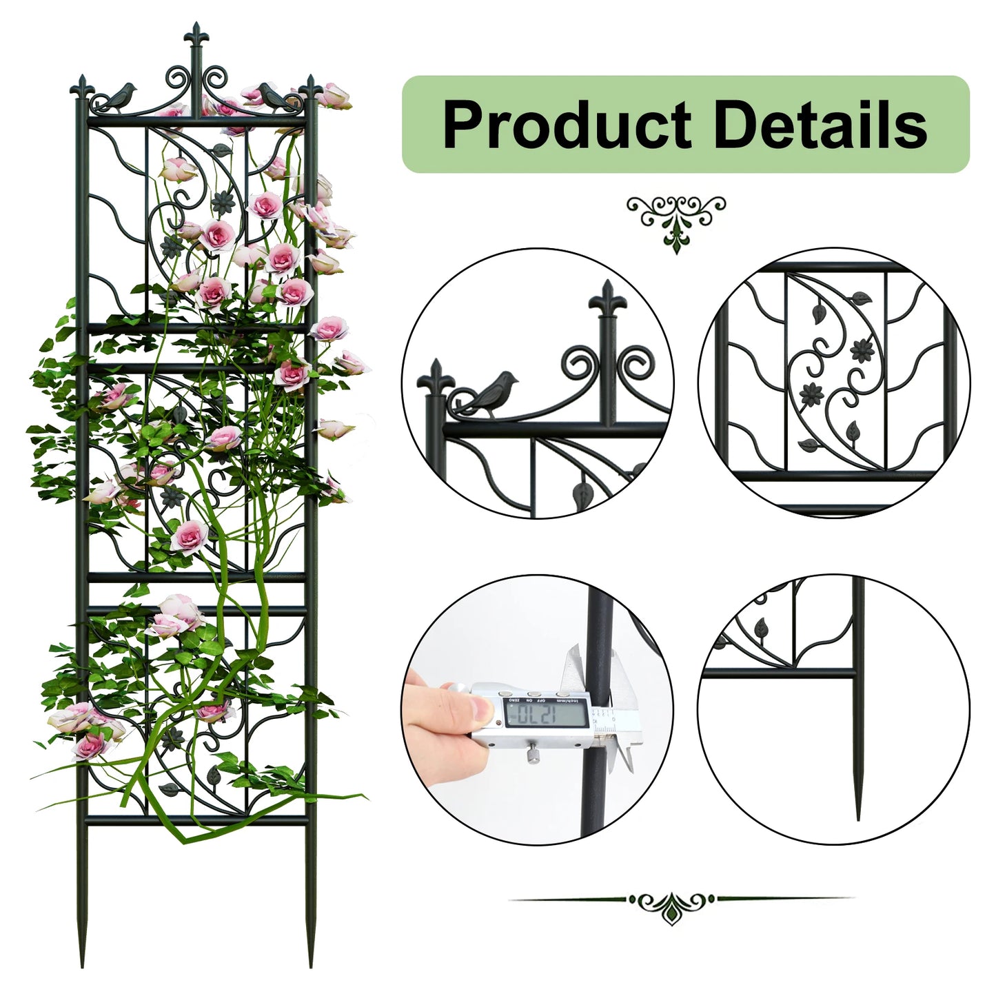 71 inch Garden Trellis Decorative Outdoor Tall Metal Fence Black Lattice Panel Yard Corner Décor for Climbing Plant Flower