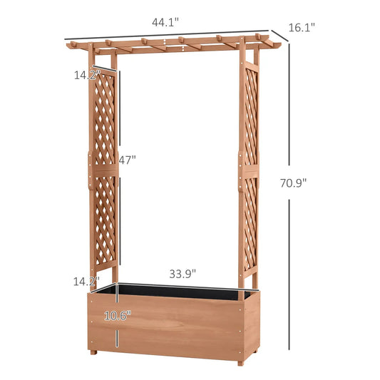 Raised Garden Bed with Arch Trellis for Vine Climbing Plants, Hanging Flowers, 70.75" Tall Outdoor Wood Planter Box