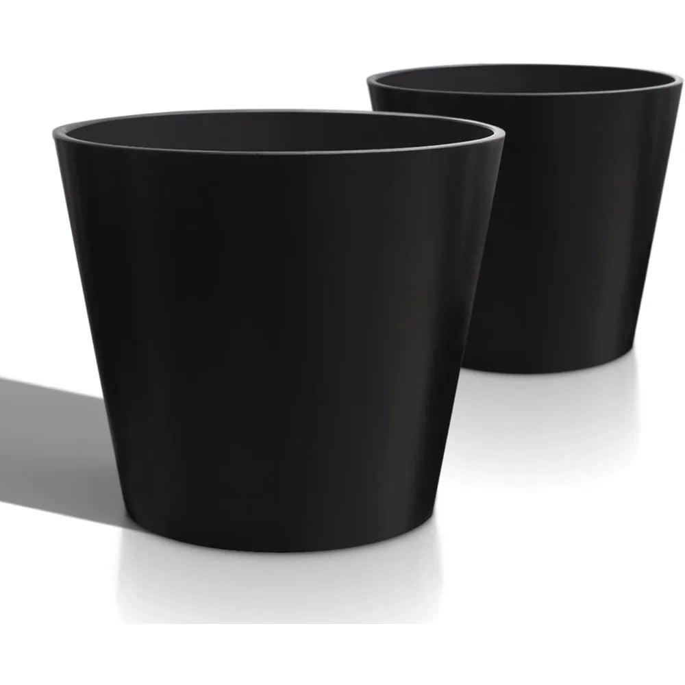 Extra Wide Planter Outdoor Indoor, Large Resin Plant Pots for Trees Flowers (Black, 20 inch - 2 Pack with Saucers)