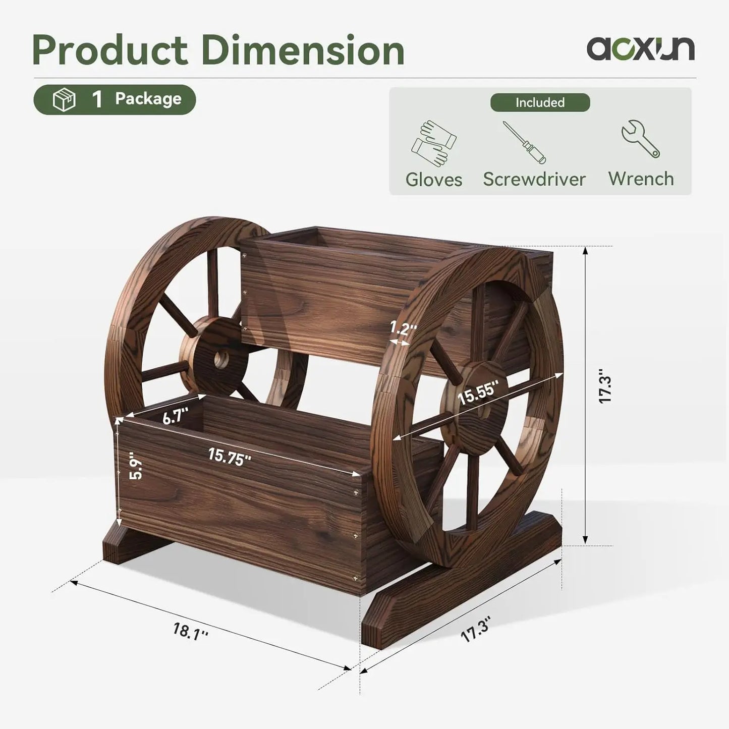 Wooden Wheelbarrow Flower Pot, Three Tier Outdoor Plant Pot, Outdoor Garden Decoration, Herb Cart with Rustic Wooden Wheels