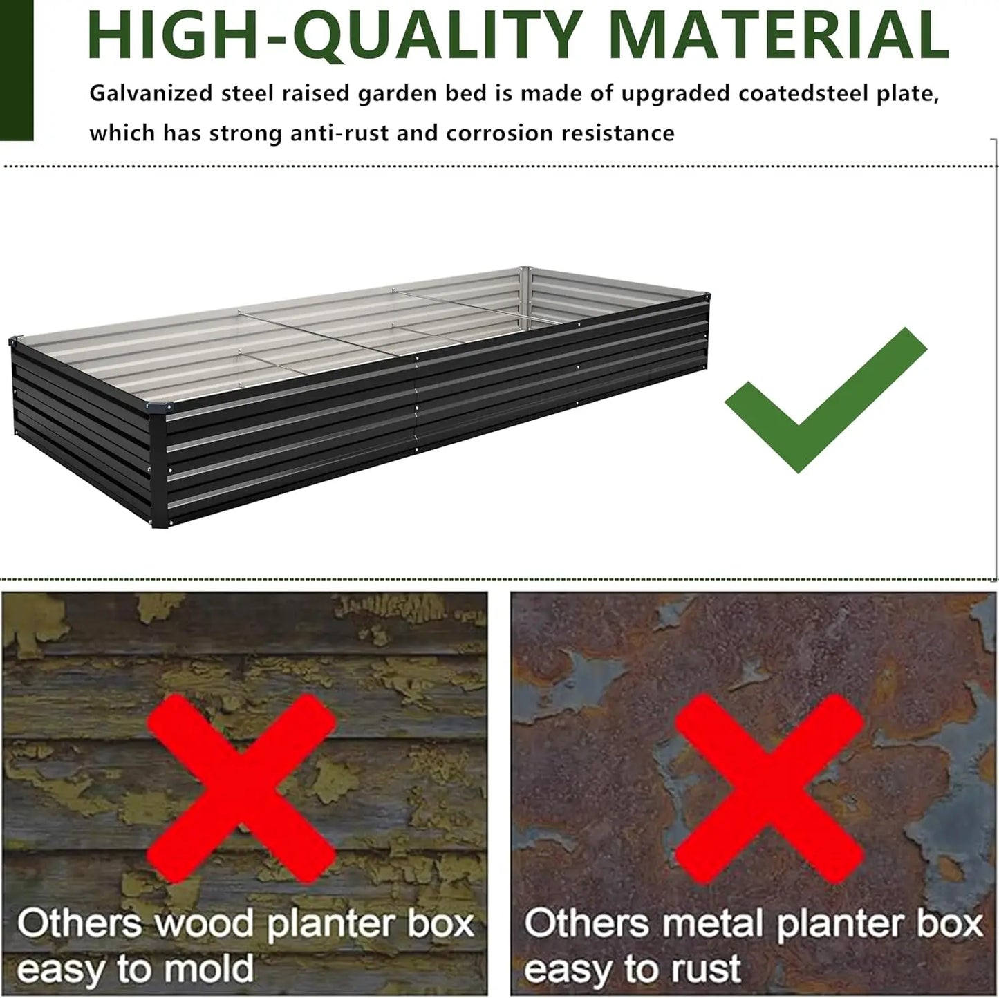 2-Pack Galvanized Steel Raised Garden Bed Kit, 10x3x1FT Large Outdoor Planter Box for Vegetables Flowers Herbs