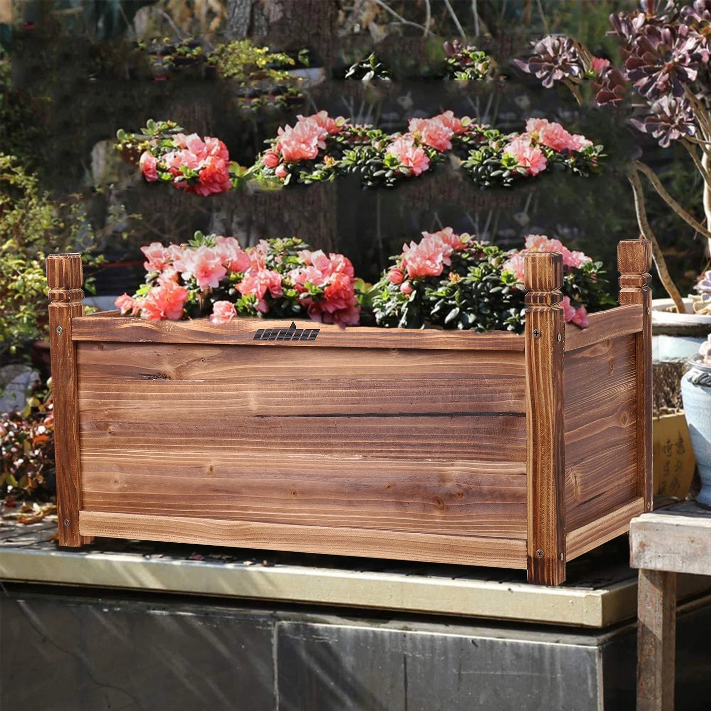 Raised Garden Bed Flower or Vegetable Planter Window Mounted Plant Box for Garden, Yard Wood Box for Planting