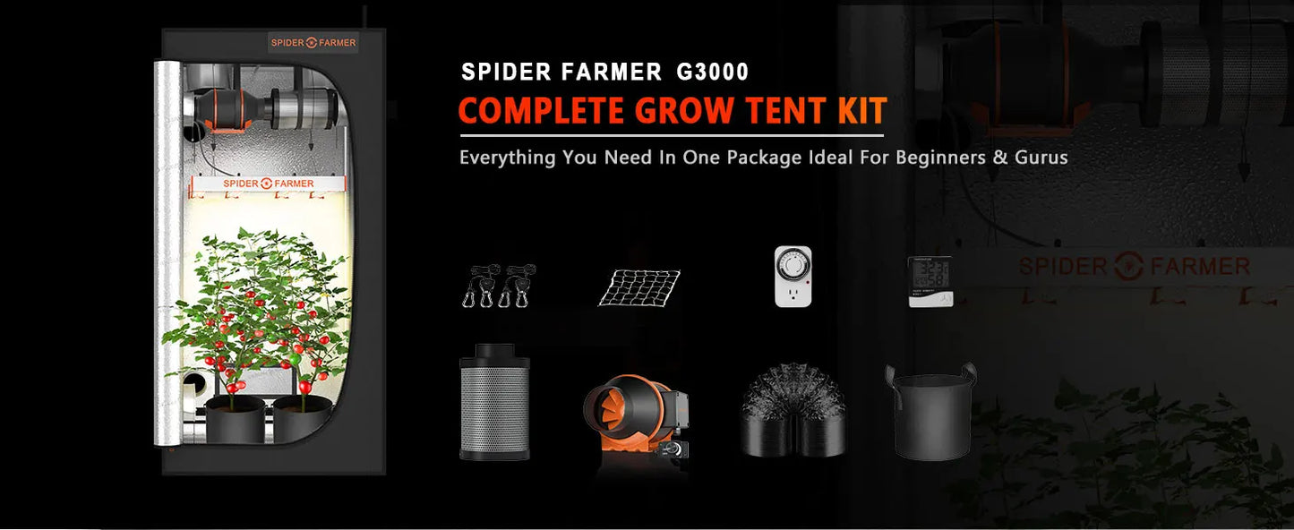 Spider Farmer G3000 LED Grow Light+90x90x180CM Grow Tent Kits with Carbon Filter For Indoor Plants Flowers Hydroponics
