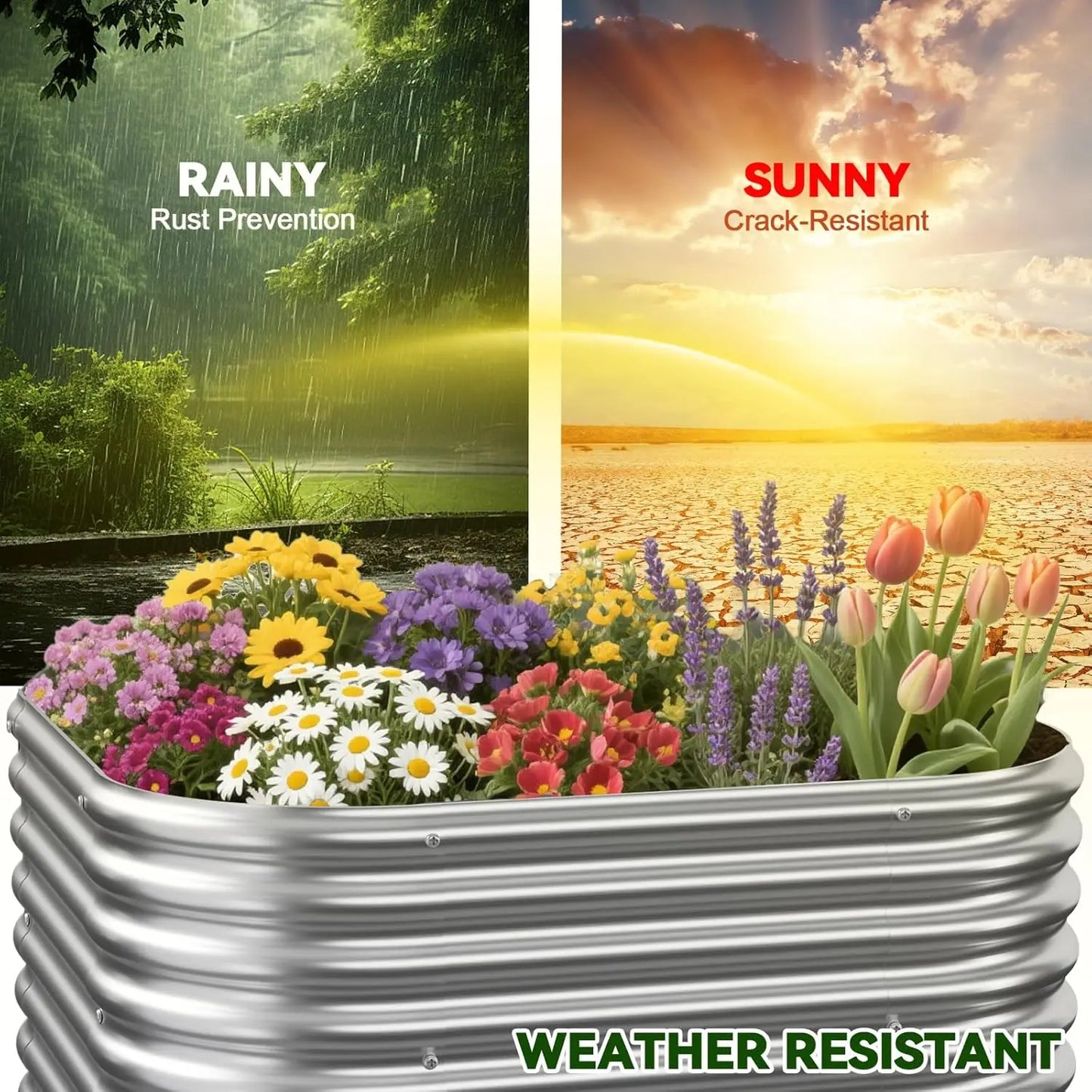 2-Pack Tall 2x2FT Galvanized Steel Raised Garden Beds for Vegetables and Flowers