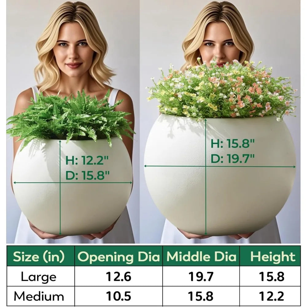 Plastic Sphere Planter with Drainage Hole, Removable Plug, Lightweight Flower Pot, Round Plant Container for Indoor Outdoor Use