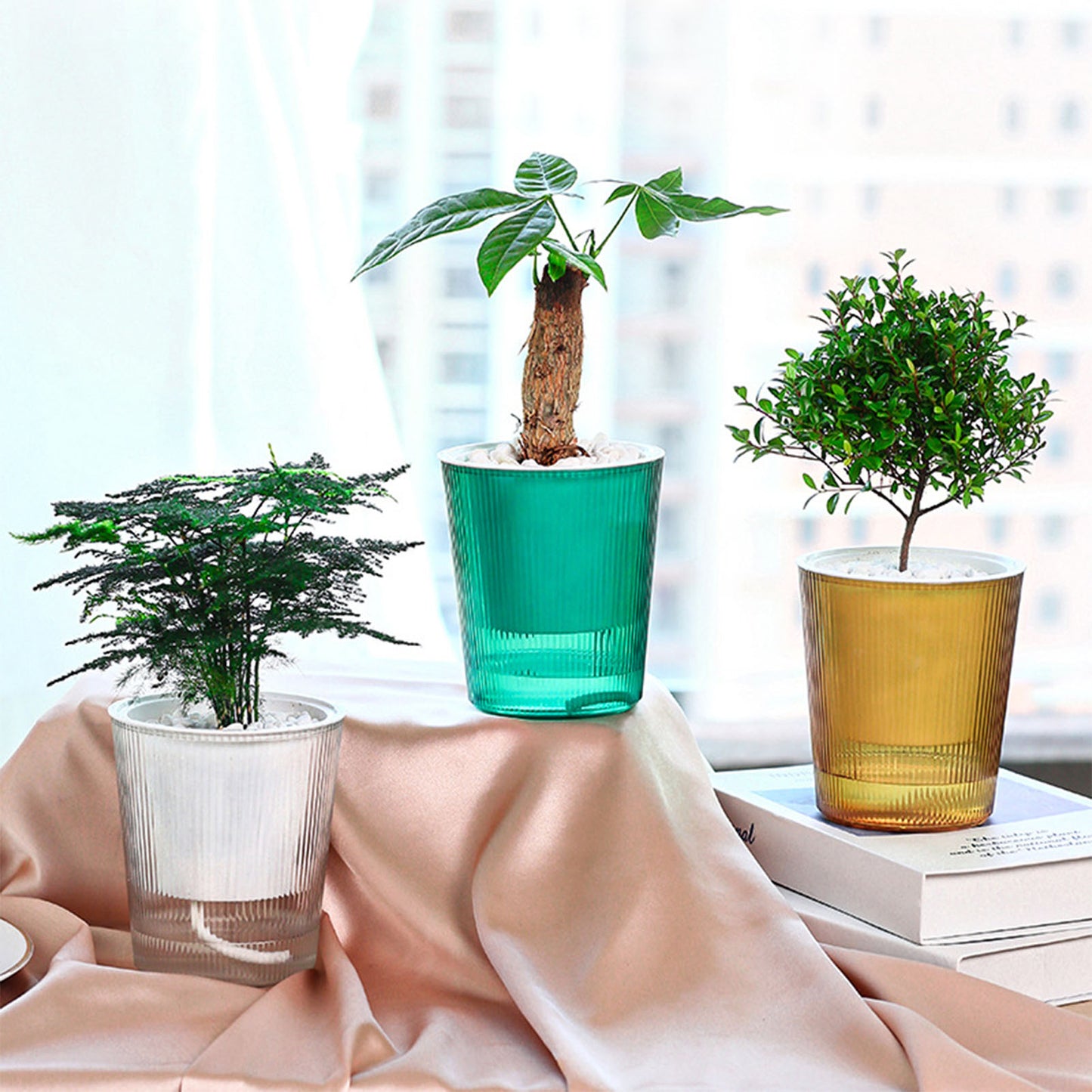 Clear Self Watering Planters Pots Household Anti Rot Self-Watering Planters for Living Room Plants Flowers