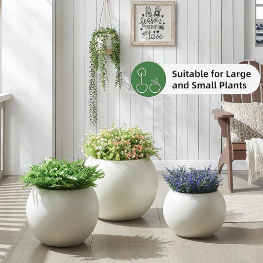 Plastic Sphere Planter with Drainage Hole, Removable Plug, Lightweight Flower Pot, Round Plant Container for Indoor Outdoor Use