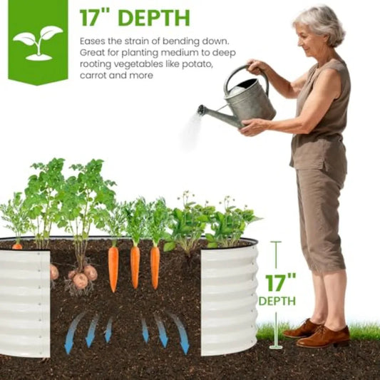Galvanized Raised Garden Bed Outdoor 17'' Tall Planter Box Outdoor for Deep Root Plants 2Pcs Raised Bed Kit for Gardening with