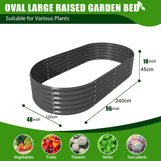 8X4X1.5 ft Galvanized Raised Garden Beds Outdoor, Oval Large Metal Planter Box for Planting Vegetables Flowers Herb, Anti-Rust