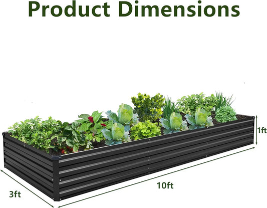 2-Pack Galvanized Steel Raised Garden Bed Kit, 10x3x1FT Large Outdoor Planter Box for Vegetables Flowers Herbs
