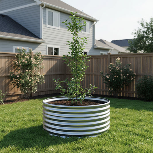 round metal planter