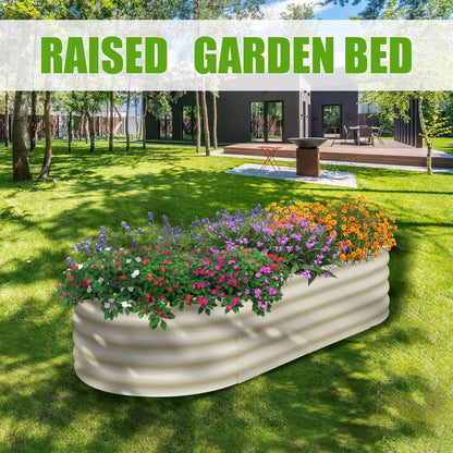 2PCS 4×2×1FT Galvanized Oval Raised Garden Bed,  Flowers, Easy Assembly Outdoor Gardening Elevated Flower Box (No Bottom)