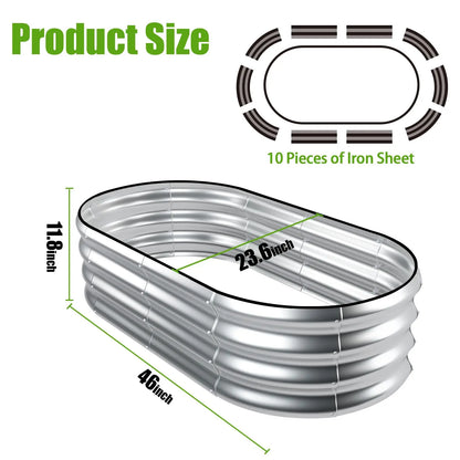 2PCS 4×2×1FT Galvanized Oval Raised Garden Bed,  Flowers, Easy Assembly Outdoor Gardening Elevated Flower Box (No Bottom)