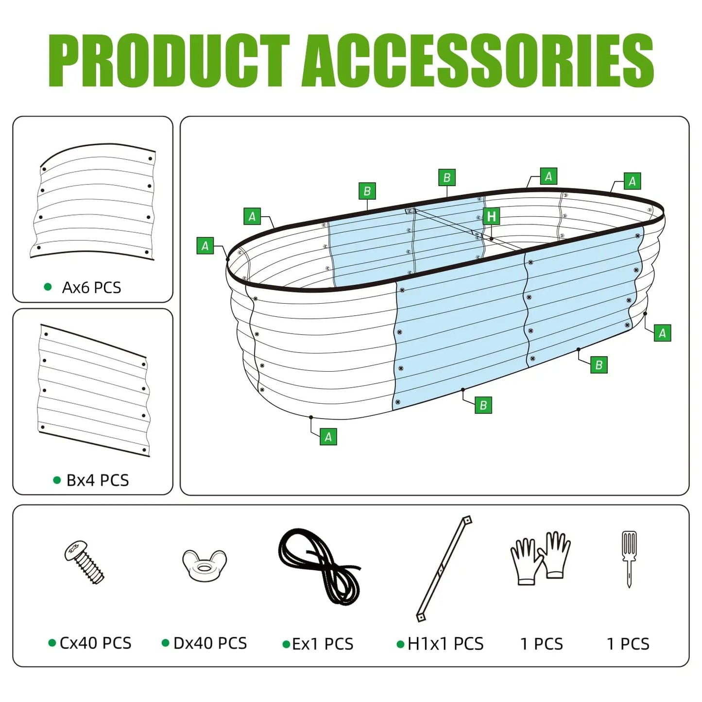 2PCS 4×2×1FT Galvanized Oval Raised Garden Bed,  Flowers, Easy Assembly Outdoor Gardening Elevated Flower Box (No Bottom)