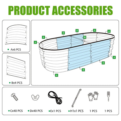 2PCS 4×2×1FT Galvanized Oval Raised Garden Bed,  Flowers, Easy Assembly Outdoor Gardening Elevated Flower Box (No Bottom)