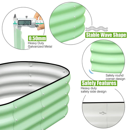 2PCS 4×2×1FT Galvanized Oval Raised Garden Bed,  Flowers, Easy Assembly Outdoor Gardening Elevated Flower Box (No Bottom)