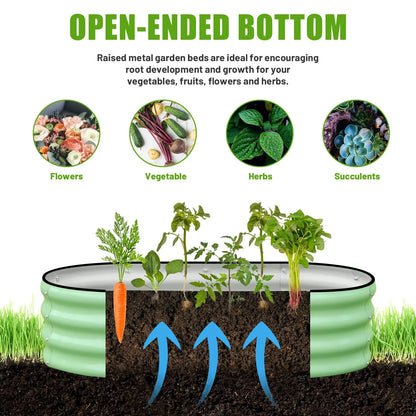 2PCS 4×2×1FT Galvanized Oval Raised Garden Bed,  Flowers, Easy Assembly Outdoor Gardening Elevated Flower Box (No Bottom)