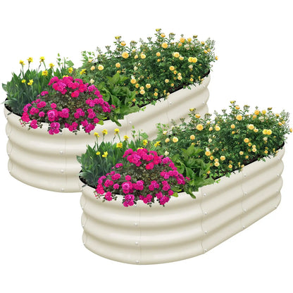 2PCS 4×2×1FT Galvanized Oval Raised Garden Bed,  Flowers, Easy Assembly Outdoor Gardening Elevated Flower Box (No Bottom)