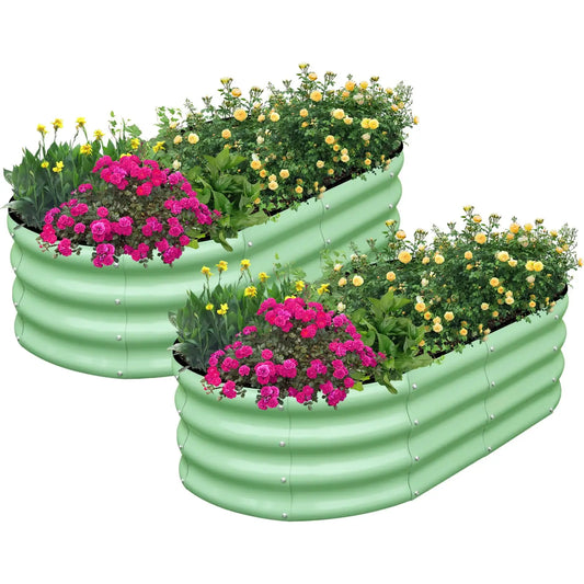 2PCS 4×2×1FT Galvanized Oval Raised Garden Bed,  Flowers, Easy Assembly Outdoor Gardening Elevated Flower Box (No Bottom)