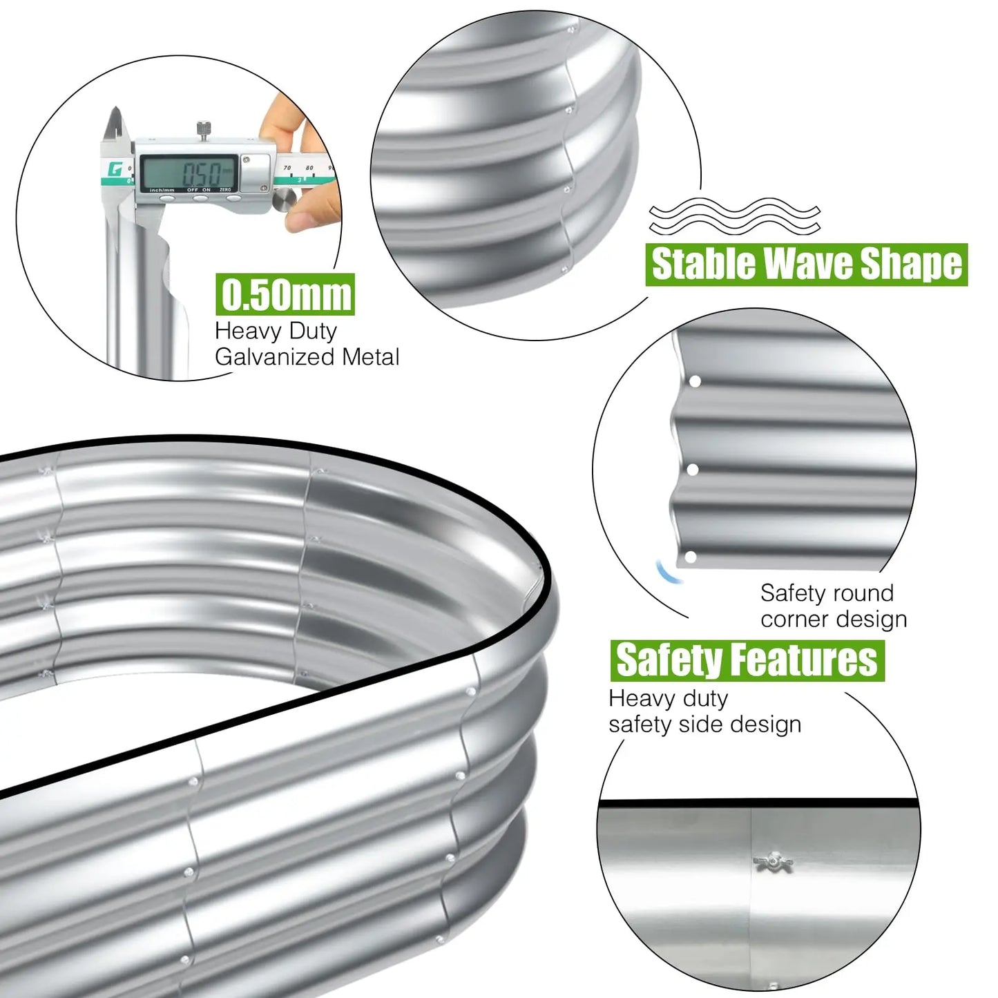 2PCS 4×2×1FT Galvanized Oval Raised Garden Bed,  Flowers, Easy Assembly Outdoor Gardening Elevated Flower Box (No Bottom)