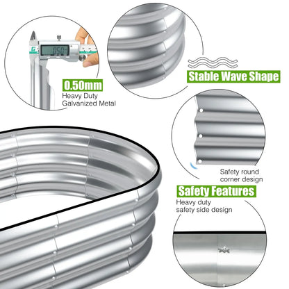 2PCS 4×2×1FT Galvanized Oval Raised Garden Bed,  Flowers, Easy Assembly Outdoor Gardening Elevated Flower Box (No Bottom)