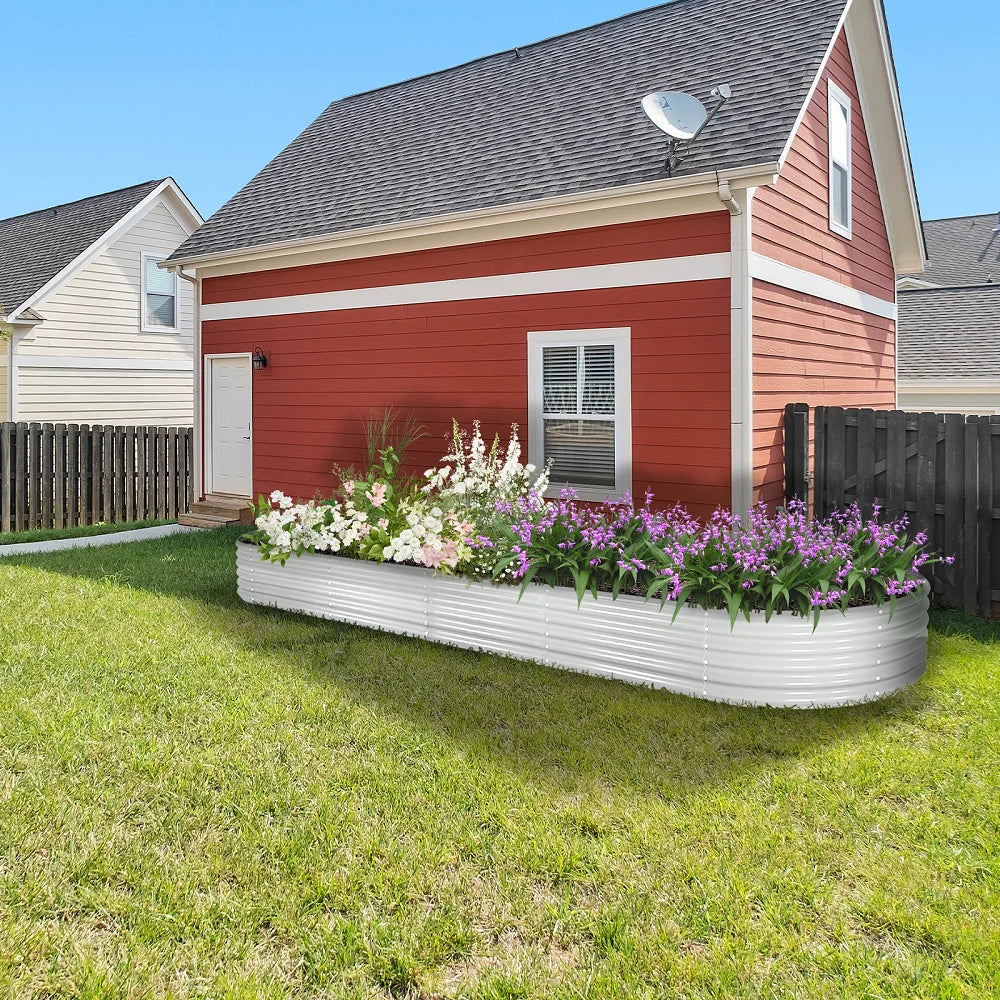 12X3X1.5 ft Galvanized Raised Garden Beds Outdoor, Oval Extra Large Planter Box for Vegetables Flowers, Anti-Rust & Easy-Setup