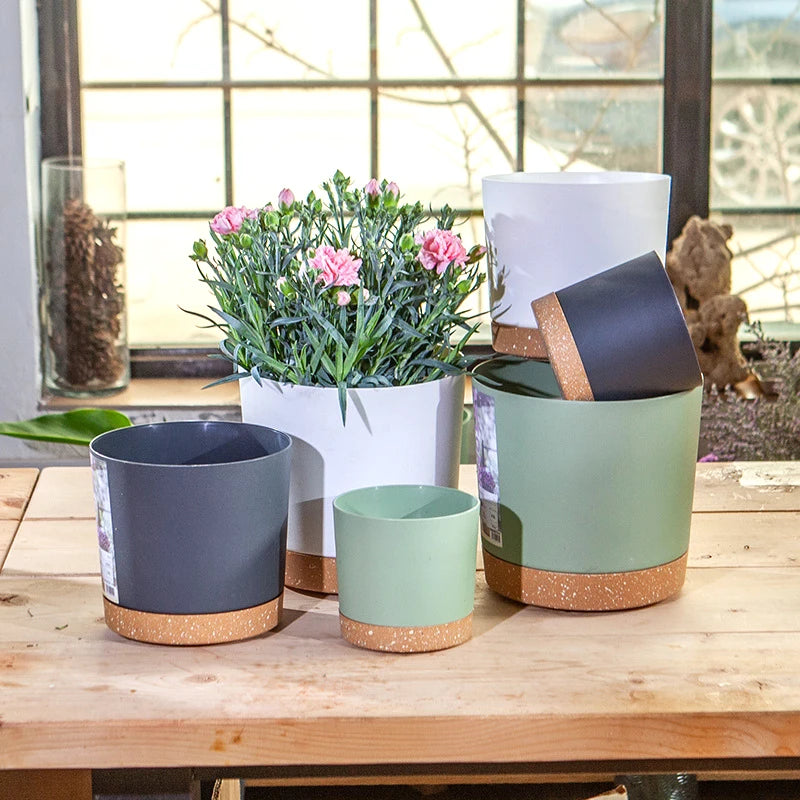 Plant Pot Large Plastic Flowerpot with Drainage Indoor Plants Bonsai Balcony Potted with Tray Garden Home Decoration
