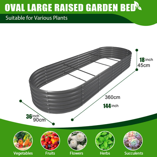 12X3X1.5 ft Galvanized Raised Garden Beds Outdoor, Oval Extra Large Planter Box for Vegetables Flowers, Anti-Rust & Easy-Setup