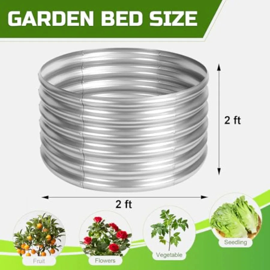 3PCS 2x2x2FT Galvanized Raised Garden Bed Kit Round Metal Flower Box Large Planter Raised Beds Outdoor Garden for PlantingFruit