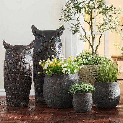 Large Outdoor Planter, 17.7"+13"+9.1" Dia Round Weathered Concrete Planter Set of 3, Flower Pots with Drainage Holes and Sealing