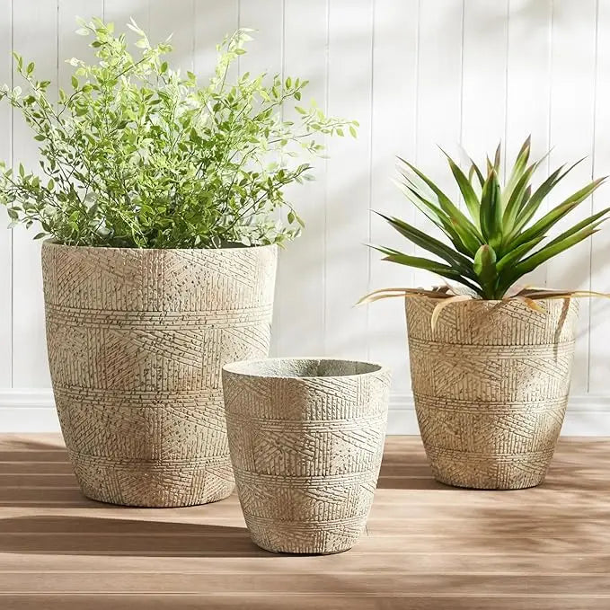 Large Outdoor Planter, 17.7"+13"+9.1" Dia Round Weathered Concrete Planter Set of 3, Flower Pots with Drainage Holes and Sealing