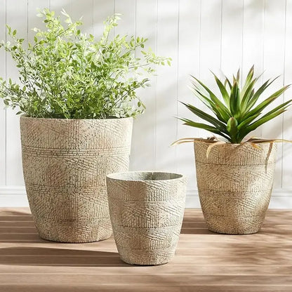 Large Outdoor Planter, 17.7"+13"+9.1" Dia Round Weathered Concrete Planter Set of 3, Flower Pots with Drainage Holes and Sealing