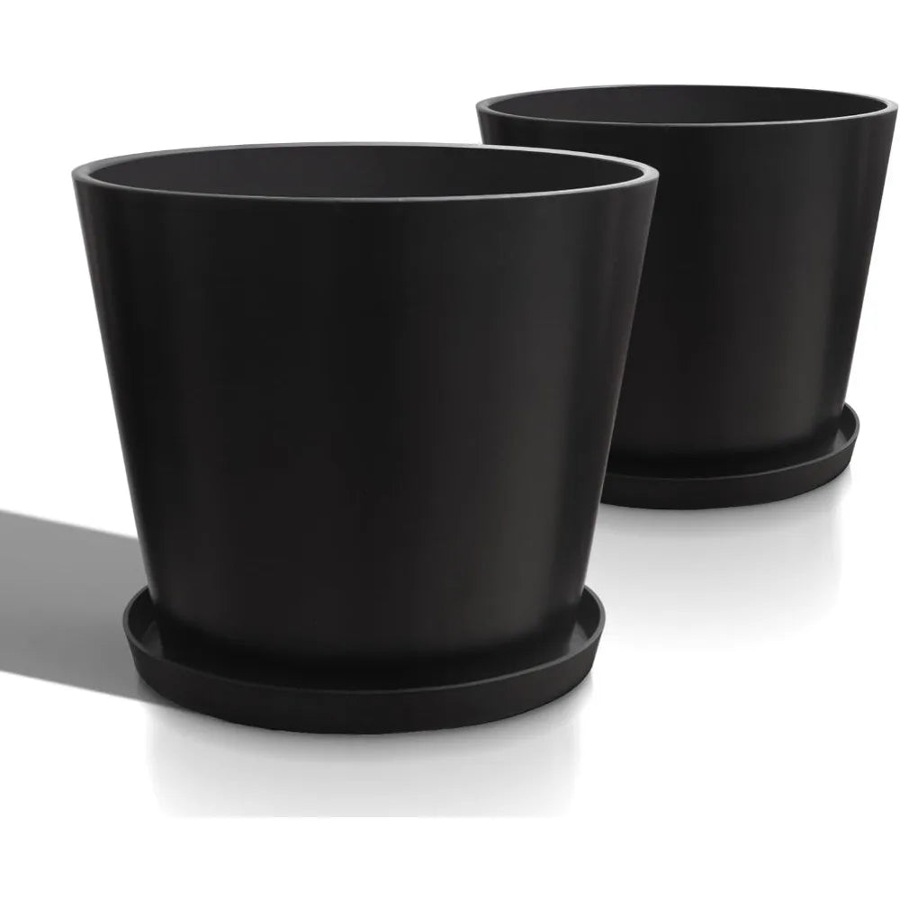 Extra Wide Planter Outdoor Indoor, Large Resin Plant Pots for Trees Flowers (Black, 20 inch - 2 Pack with Saucers)