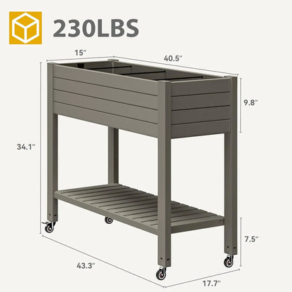 Raised Garden Bed Kit, 3.6 x 1.5 x 2.8 FT Outdoor Plastic Planter Box with Wheels and Legs, Garden Box with Drain Plug &
