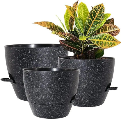 Large Self Watering Pots, 12/10/9 Plastic Planters with High Drainage Holes and Deep Reservoir