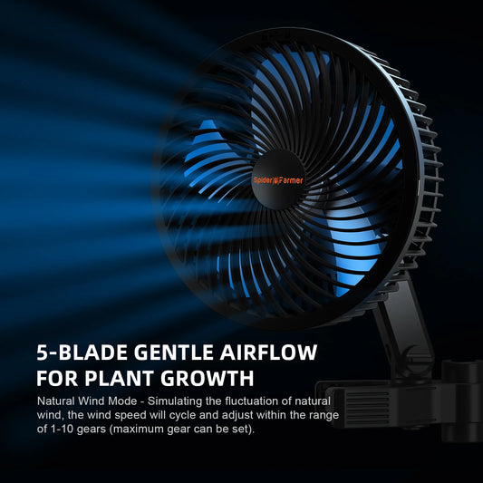 2025 Spider Farmer 6" Grow Tent Clip Fan EC Motor, 10 Speeds Wind Control 10-Level Wide-Angle Oscillation, APP, Waterproof IP54