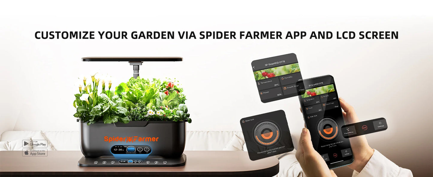 Spider Farmer 2025 New Smart G12 Hydroponics Growing System for Indoor Seedling Veg Bloom Flower Plants Hydroponics