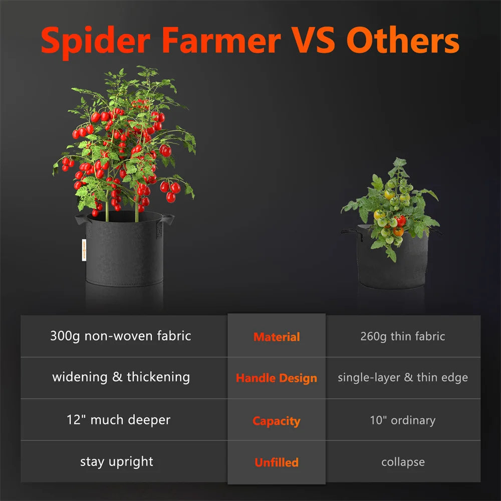 Spider Farmer 5 Gallon / 11 Gallon 5 Pack Grow Bags Garden Aeration Plant Fabric Handle Pots For Indoor Seedling Flower Home