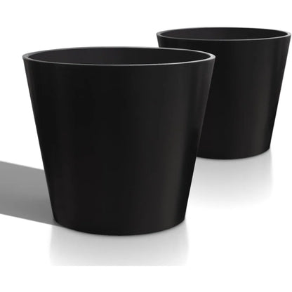 Extra Wide Planter Outdoor Indoor, Large Resin Plant Pots for Trees Flowers (Black, 20 inch - 2 Pack with Saucers)