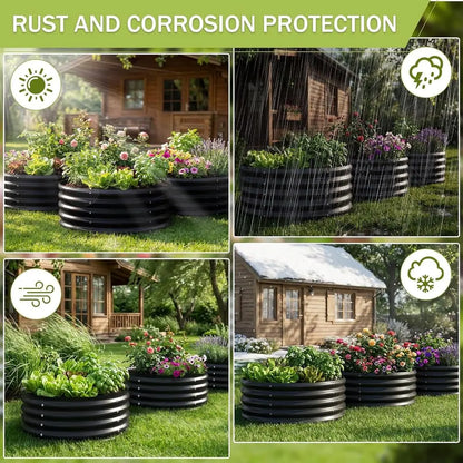 3-Piece Galvanized Steel Raised Garden Bed Kit, Round Metal Planter, Large Outdoor Garden or Herb Planting Bed, Black