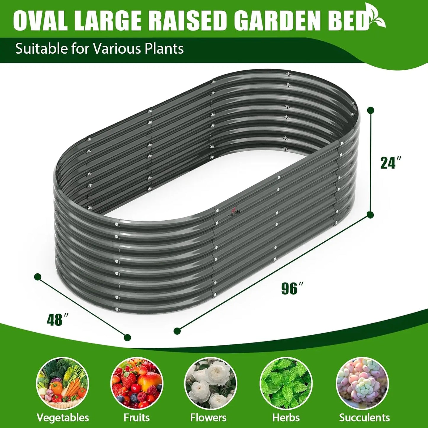 8x4x2ft Galvanized Metal Raised Garden Bed for Plants, Vegetables, Flowers, Herbs