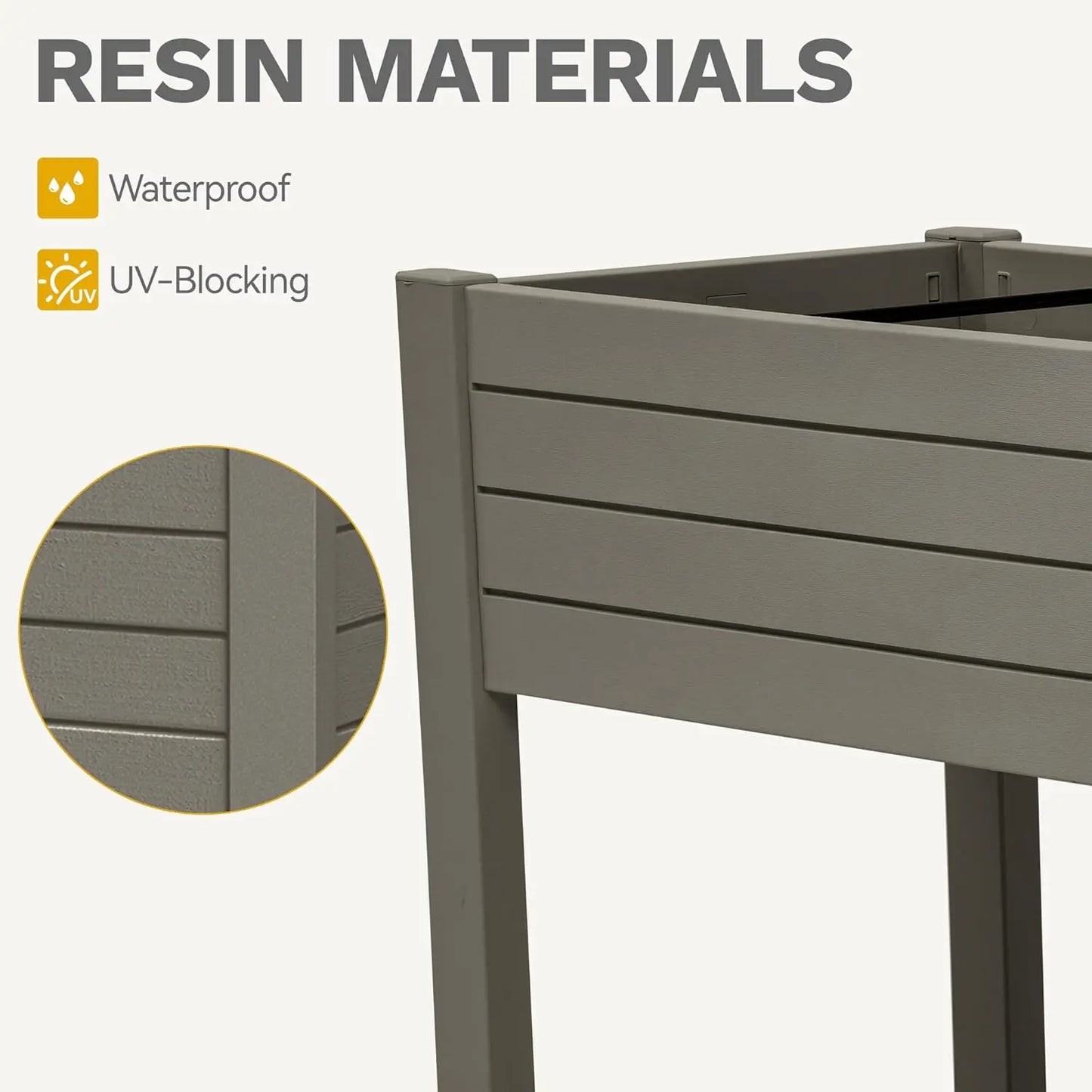 Raised Garden Bed Kit, 3.6 x 1.5 x 2.8 FT Outdoor Plastic Planter Box with Wheels and Legs, Garden Box with Drain Plug &