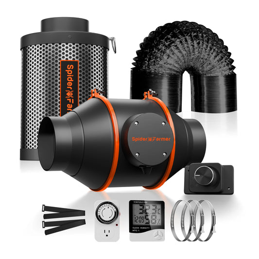 2025 Spider Farmer 4Inch/6Inch Inline Fan Air Ducting Fan with RJ12 Port Ventilation Carbon Filter Setup for Indoor Grow Tent