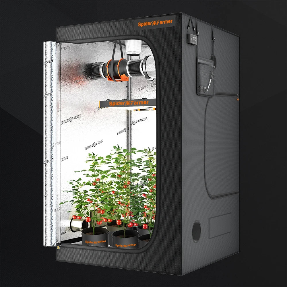 Spider Farmer SF120X120X200CM 4x4x6.5FT Grow Tent Reflective Mylar 1680D Oxford Cloth for Plants Indoor Hydroponics Home Box