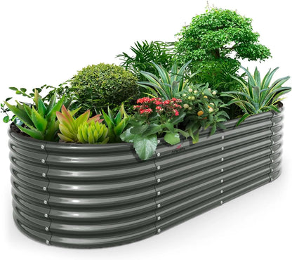 8x4x2ft Galvanized Metal Raised Garden Bed for Plants, Vegetables, Flowers, Herbs
