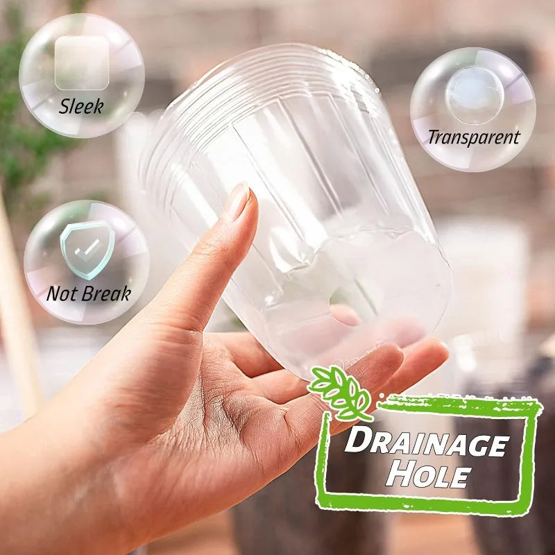 10/50pcs Transparent Nursery Pots with Drainage Hole Seed Starting Pot Flower Plant Container Gardening Planting Nutrition Cups