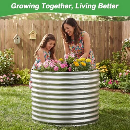 2 Pack 3x3x3ft Round Galvanized Raised Garden Bed Outdoor Metal Planter Bed Box for Vegetables Gardening