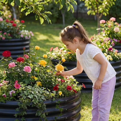 3-Piece Galvanized Steel Raised Garden Bed Kit, Round Metal Planter, Large Outdoor Garden or Herb Planting Bed, Black