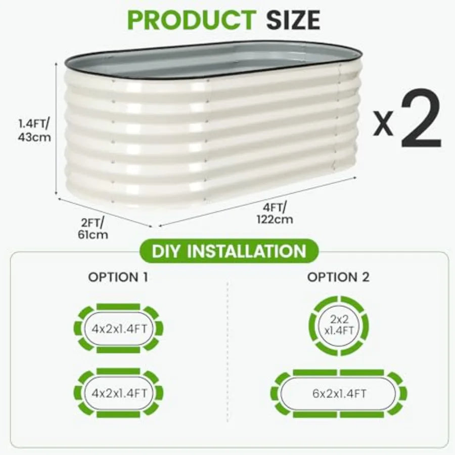 Galvanized Raised Garden Bed Outdoor 17'' Tall Planter Box Outdoor for Deep Root Plants 2Pcs Raised Bed Kit for Gardening with